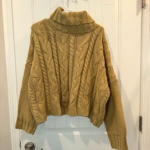Love Tree Golden Cable Knit Turtleneck Sweater